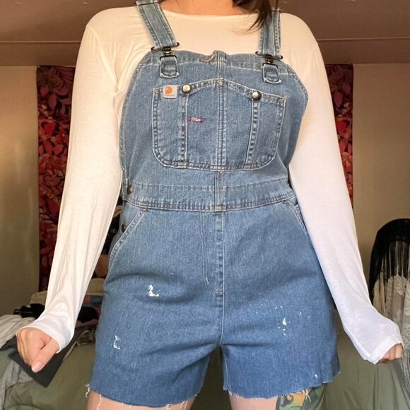 Carhartt blue denim distressed overalls - Picture 5 of 8